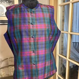Talbots Multicolor Plaid Silk Vest